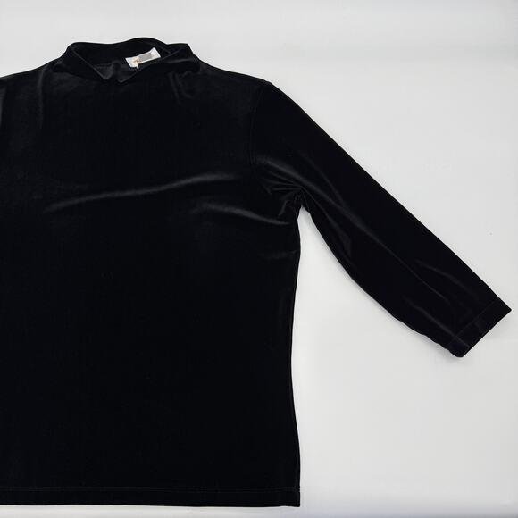 TALBOTS Womens Velvet Mock Neck Shirt Size S Black 3/4 Sleeve Goth Layer Velour - Picture 6 of 8